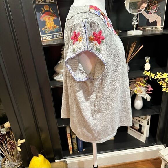 THML Embroidered Short Sleeve Cotton Blouse Size M - Picture 5 of 8